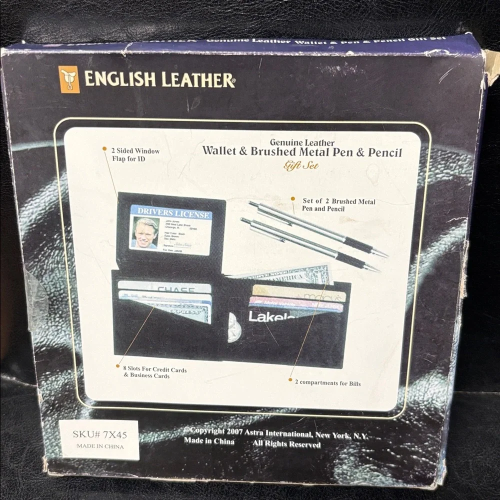 New in box, English Leather Wallet and Pen Set